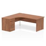 Impulse 1800mm Left Crescent Office Desk Walnut Top Panel End Leg Workstation 600 Deep Desk High Pedestal I000591