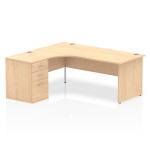 Impulse 1800mm Left Crescent Office Desk Maple Top Panel End Leg Workstation 600 Deep Desk High Pedestal I000592