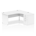 Impulse 1600mm Right Crescent Office Desk White Top Panel End Leg Workstation 600 Deep Desk High Pedestal I000598