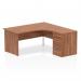 Impulse 1600mm Right Crescent Office Desk Walnut Top Panel End Leg Workstation 600 Deep Desk High Pedestal I000599