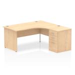 Impulse 1600mm Right Crescent Office Desk Maple Top Panel End Leg Workstation 600 Deep Desk High Pedestal I000600