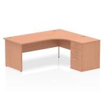 Impulse 1800mm Right Crescent Office Desk Beech Top Panel End Leg Workstation 600 Deep Desk High Pedestal I000601