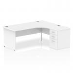 Impulse 1800mm Right Crescent Office Desk White Top Panel End Leg Workstation 600 Deep Desk High Pedestal I000602