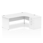Impulse 1800mm Right Crescent Office Desk White Top Panel End Leg Workstation 600 Deep Desk High Pedestal I000602
