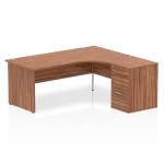 Impulse 1800mm Right Crescent Office Desk Walnut Top Panel End Leg Workstation 600 Deep Desk High Pedestal I000603