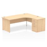 Impulse 1800mm Right Crescent Office Desk Maple Top Panel End Leg Workstation 600 Deep Desk High Pedestal I000604