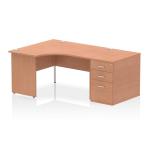 Impulse 1400mm Left Crescent Office Desk Beech Top Panel End Leg Workstation 800 Deep Desk High Pedestal I000605