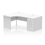 Impulse 1400mm Left Crescent Office Desk White Top Panel End Leg Workstation 800 Deep Desk High Pedestal I000606