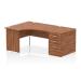 Impulse 1400mm Left Crescent Office Desk Walnut Top Panel End Leg Workstation 800 Deep Desk High Pedestal I000607