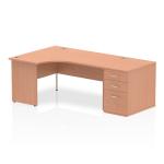 Impulse 1600mm Left Crescent Office Desk Beech Top Panel End Leg Workstation 800 Deep Desk High Pedestal I000609
