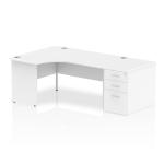 Impulse 1600mm Left Crescent Office Desk White Top Panel End Leg Workstation 800 Deep Desk High Pedestal I000610