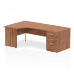 Impulse 1600mm Left Crescent Office Desk Walnut Top Panel End Leg Workstation 800 Deep Desk High Pedestal I000611