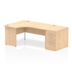 Impulse 1600mm Left Crescent Office Desk Maple Top Panel End Leg Workstation 800 Deep Desk High Pedestal I000612