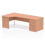 Impulse 1800mm Left Crescent Office Desk Beech Top Panel End Leg Workstation 800 Deep Desk High Pedestal I000613