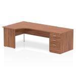 Impulse 1800mm Left Crescent Office Desk Walnut Top Panel End Leg Workstation 800 Deep Desk High Pedestal I000615