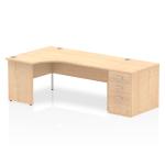 Impulse 1800mm Left Crescent Office Desk Maple Top Panel End Leg Workstation 800 Deep Desk High Pedestal I000616