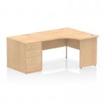 Impulse 1400mm Right Crescent Office Desk Maple Top Panel End Leg Workstation 800 Deep Desk High Pedestal I000620