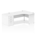 Impulse 1600mm Right Crescent Office Desk White Top Panel End Leg Workstation 800 Deep Desk High Pedestal I000622