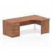 Impulse 1600mm Right Crescent Office Desk Walnut Top Panel End Leg Workstation 800 Deep Desk High Pedestal I000623