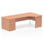 Impulse 1800mm Right Crescent Office Desk Beech Top Panel End Leg Workstation 800 Deep Desk High Pedestal I000625