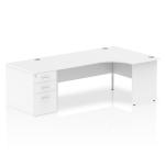 Impulse 1800mm Right Crescent Office Desk White Top Panel End Leg Workstation 800 Deep Desk High Pedestal I000626