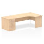 Impulse 1800mm Right Crescent Office Desk Maple Top Panel End Leg Workstation 800 Deep Desk High Pedestal I000628
