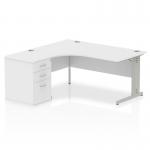 Impulse 1600mm Left Crescent Office Desk White Top Silver Cable Managed Leg Workstation 600 Deep Desk High Pedestal I000634