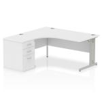 Impulse 1600mm Left Crescent Office Desk White Top Silver Cable Managed Leg Workstation 600 Deep Desk High Pedestal I000634