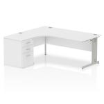 Impulse 1800mm Left Crescent Office Desk White Top Silver Cable Managed Leg Workstation 600 Deep Desk High Pedestal I000638
