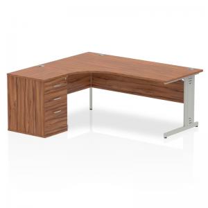Impulse 1800mm Left Crescent Office Desk Walnut Top Silver Cable