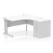 Impulse 1400mm Right Crescent Office Desk White Top Cable Managed Leg Workstation 600 Deep Desk High Pedestal I000642