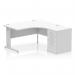 Impulse 1400mm Right Crescent Office Desk White Top Silver Cable Managed Leg Workstation 600 Deep Desk High Pedestal I000642