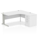 Impulse 1600mm Right Crescent Office Desk White Top Silver Cable Managed Leg Workstation 600 Deep Desk High Pedestal I000646