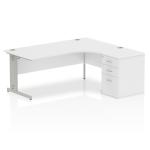 Impulse 1800mm Right Crescent Office Desk White Top Silver Cable Managed Leg Workstation 600 Deep Desk High Pedestal I000650