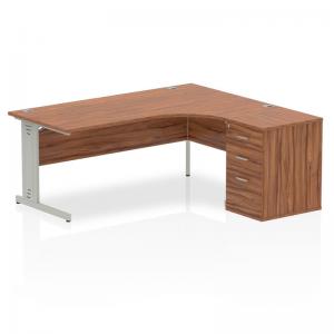 Impulse 1800mm Right Crescent Office Desk Walnut Top Silver Cable