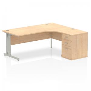 Impulse 1800mm Right Crescent Office Desk Maple Top Silver Cable