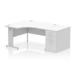 Impulse 1400mm Left Crescent Office Desk White Top Cable Managed Leg Workstation 800 Deep Desk High Pedestal I000654