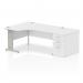 Impulse 1600mm Left Crescent Office Desk White Top Silver Cable Managed Leg Workstation 800 Deep Desk High Pedestal I000658