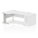 Impulse 1600mm Left Crescent Office Desk White Top Silver Cable Managed Leg Workstation 800 Deep Desk High Pedestal I000658