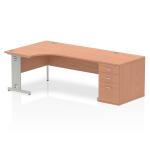Impulse 1800mm Left Crescent Office Desk Beech Top Silver Cable Managed Leg Workstation 800 Deep Desk High Pedestal I000661