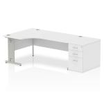 Impulse 1800mm Left Crescent Office Desk White Top Silver Cable Managed Leg Workstation 800 Deep Desk High Pedestal I000662