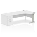 Impulse 1800mm Right Crescent Office Desk White Top Silver Cable Managed Leg Workstation 800 Deep Desk High Pedestal I000674