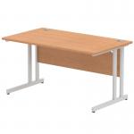 Impulse 1400 x 800mm Straight Office Desk Oak Top Silver Cantilever Leg I000807