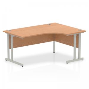 Impulse 1600mm Right Crescent Office Desk Oak Top Silver Cantilever