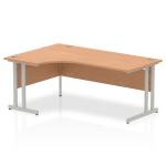 Impulse 1800mm Left Crescent Office Desk Oak Top Silver Cantilever Leg I000824