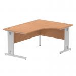 Impulse 1600mm Left Crescent Office Desk Oak Top Silver Cable Managed Leg I000863