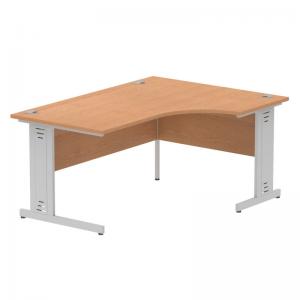 Impulse 1600mm Left Crescent Office Desk Oak Top Silver Cable Managed
