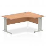 Impulse 1600mm Right Crescent Office Desk Oak Top Silver Cable Managed Leg I000864