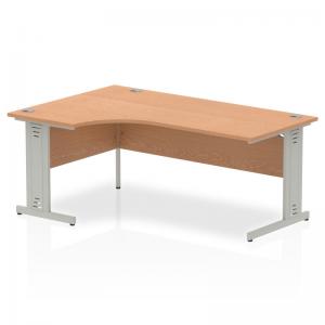 Impulse 1800mm Left Crescent Office Desk Oak Top Silver Cable Managed