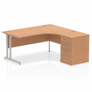 Impulse 1600mm Right Crescent Office Desk Oak Top Silver Cantilever